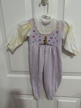 Vintage Lavender Sesame Street Heart Romper - Pastel Purple & Cream